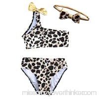 Efaster Toddler Baby Girl Swimwear Kids Leopard Off-Shoulder Bow Bikini Bathing Suit+Hairwear Clothes Set 0-5 Years Coffee B07QDGXYLF